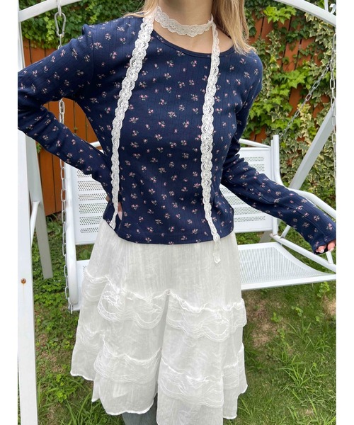 WC（ダブル シー）の「《秋冬新作★》リトルフラワーパターントップス（Tシャツ/カットソー・レディース・ホワイト/ネイビー・FREE）」の13枚目の写真