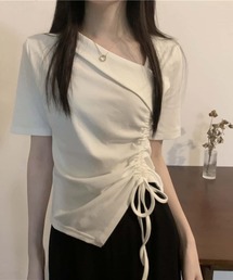 紐ギャザー半袖Tシャツ