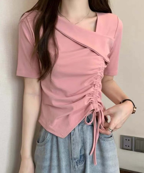 MAISON DE THERESE（メゾン ド テレーズ）の「紐ギャザー半袖Tシャツ（Tシャツ/カットソー・レディース・ホワイト/ピンク/ブラック・M）」の5枚目の写真