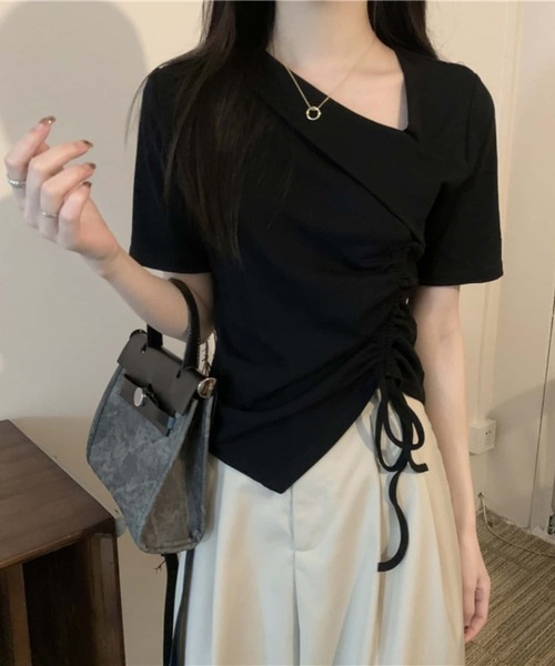 MAISON DE THERESE（メゾン ド テレーズ）の「紐ギャザー半袖Tシャツ（Tシャツ/カットソー・レディース・ホワイト/ピンク/ブラック・M）」の7枚目の写真