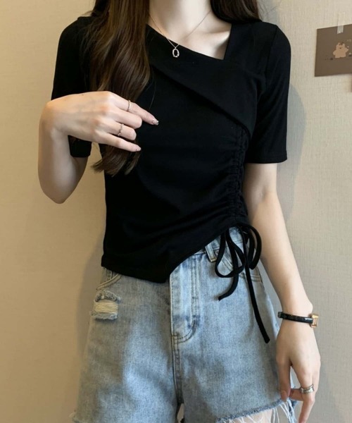 MAISON DE THERESE（メゾン ド テレーズ）の「紐ギャザー半袖Tシャツ（Tシャツ/カットソー・レディース・ホワイト/ピンク/ブラック・M）」の8枚目の写真