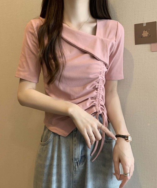MAISON DE THERESE（メゾン ド テレーズ）の「紐ギャザー半袖Tシャツ（Tシャツ/カットソー・レディース・ホワイト/ピンク/ブラック・M）」の10枚目の写真