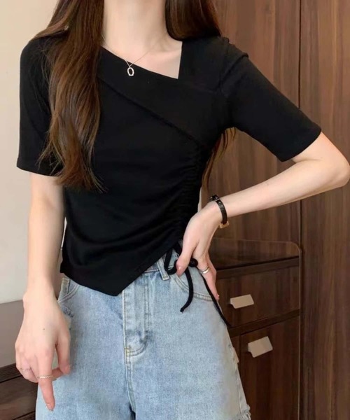 MAISON DE THERESE（メゾン ド テレーズ）の「紐ギャザー半袖Tシャツ（Tシャツ/カットソー・レディース・ホワイト/ピンク/ブラック・M）」の11枚目の写真