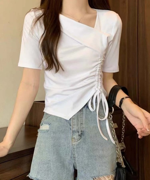 MAISON DE THERESE（メゾン ド テレーズ）の「紐ギャザー半袖Tシャツ（Tシャツ/カットソー・レディース・ホワイト/ピンク/ブラック・M）」の12枚目の写真