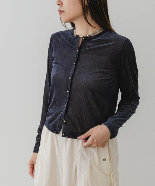 F by ROSSO（エフバイロッソ）の「F by ROSSO　シアーリブベロアコンパクトカーディガン（カーディガン/ボレロ・レディース・ネイビー/ピンク・FREE）」の5枚目の写真