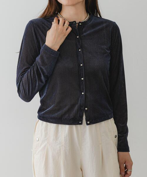 F by ROSSO（エフバイロッソ）の「F by ROSSO　シアーリブベロアコンパクトカーディガン（カーディガン/ボレロ・レディース・ネイビー/ピンク・FREE）」の6枚目の写真