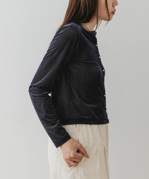 F by ROSSO（エフバイロッソ）の「F by ROSSO　シアーリブベロアコンパクトカーディガン（カーディガン/ボレロ・レディース・ネイビー/ピンク・FREE）」の7枚目の写真