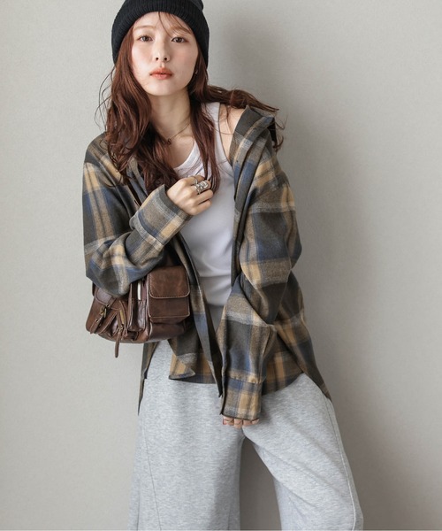 La-gemme（ラジェム）の「ヴィンテージライクチェックシャツ（シャツ/ブラウス・レディース・オレンジ/ベージュ/ブルー・フリー）」の2枚目の写真