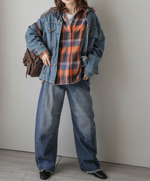 La-gemme（ラジェム）の「ヴィンテージライクチェックシャツ（シャツ/ブラウス・レディース・オレンジ/ベージュ/ブルー・フリー）」の20枚目の写真