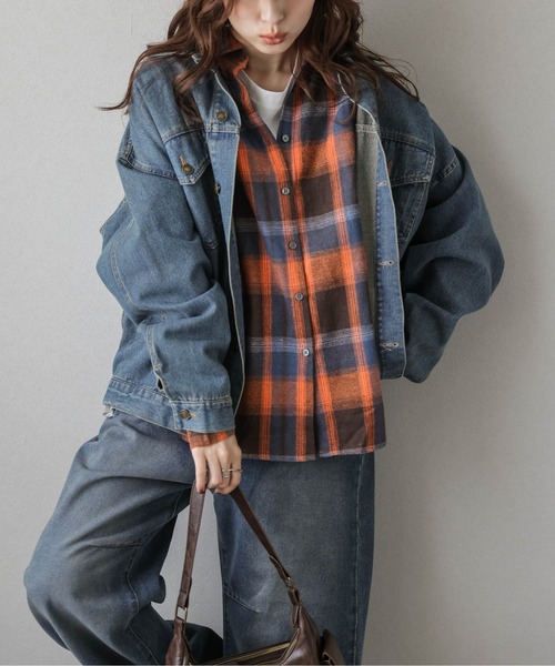 La-gemme（ラジェム）の「ヴィンテージライクチェックシャツ（シャツ/ブラウス・レディース・オレンジ/ベージュ/ブルー・フリー）」の19枚目の写真