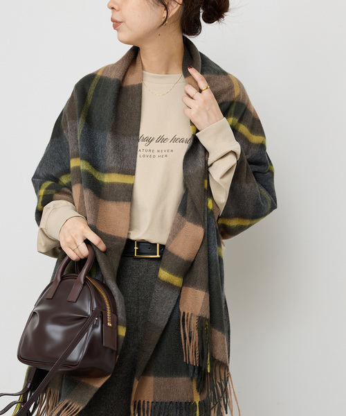 Spick & Span（スピックアンドスパン）の「Spick & Span カシミヤチェックストール（ストール/ショール・レディース・ブラウン/グリーン・FREE）」の3枚目の写真