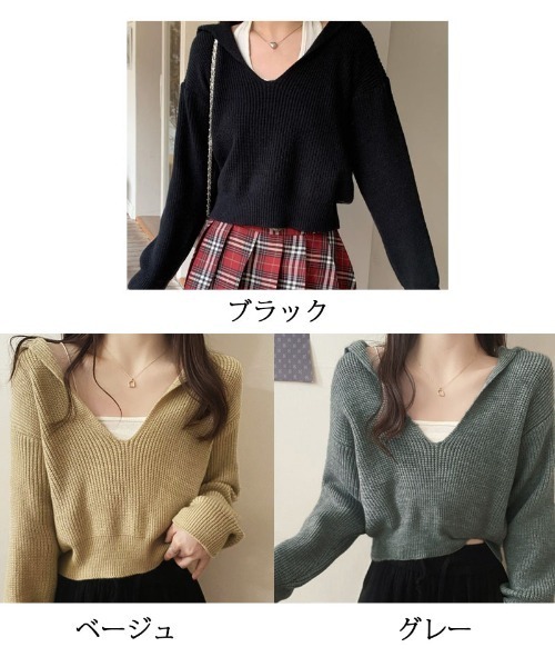 shoppinggo(ショッピングゴー)の「ニットトップス Vネック スキッパー カットソー レディース 秋冬 ニットセーター(ニット/セーター・レディース・ベージュ/ブラック/グレー・FREE)」の19枚目の写真