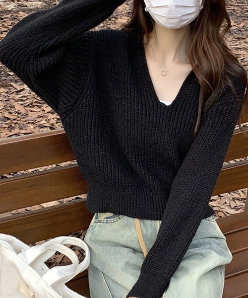 shoppinggo(ショッピングゴー)の「ニットトップス Vネック スキッパー カットソー レディース 秋冬 ニットセーター(ニット/セーター・レディース・ベージュ/ブラック/グレー・FREE)」の20枚目の写真