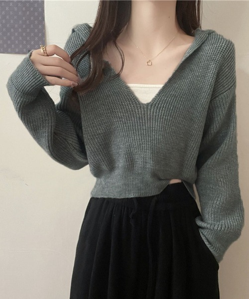 shoppinggo(ショッピングゴー)の「ニットトップス Vネック スキッパー カットソー レディース 秋冬 ニットセーター(ニット/セーター・レディース・ベージュ/ブラック/グレー・FREE)」の14枚目の写真
