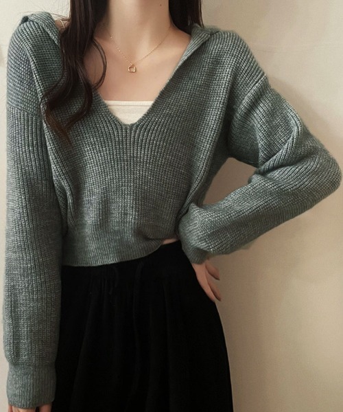 shoppinggo(ショッピングゴー)の「ニットトップス Vネック スキッパー カットソー レディース 秋冬 ニットセーター(ニット/セーター・レディース・ベージュ/ブラック/グレー・FREE)」の15枚目の写真