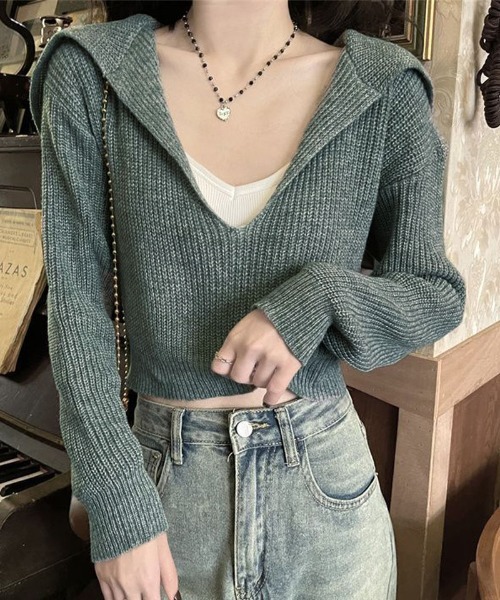 shoppinggo(ショッピングゴー)の「ニットトップス Vネック スキッパー カットソー レディース 秋冬 ニットセーター(ニット/セーター・レディース・ベージュ/ブラック/グレー・FREE)」の16枚目の写真