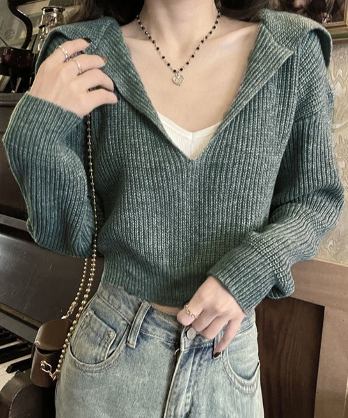 shoppinggo(ショッピングゴー)の「ニットトップス Vネック スキッパー カットソー レディース 秋冬 ニットセーター(ニット/セーター・レディース・ベージュ/ブラック/グレー・FREE)」の17枚目の写真