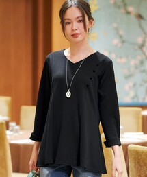 七分袖 Vネック」に該当するトップス（ブラック/黒色系）ファッション