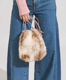 2WAY フェイクファー巾着バッグ/ショルダーバッグ