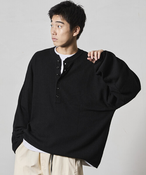 セール】限定展開 ビッグシルエット ディープヘンリーネック ニット