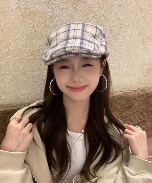 BARELY BLUE（ベアリーブルー）の「【 BARELY BLUE / ベアリーブルー 】 チェック柄 ハンチング帽子（ハンチング/ベレー帽・レディース・ベージュ/パープル/ブラック・FREE）」の8枚目の写真