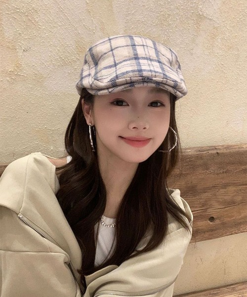 BARELY BLUE（ベアリーブルー）の「【 BARELY BLUE / ベアリーブルー 】 チェック柄 ハンチング帽子（ハンチング/ベレー帽・レディース・ベージュ/パープル/ブラック・FREE）」の6枚目の写真