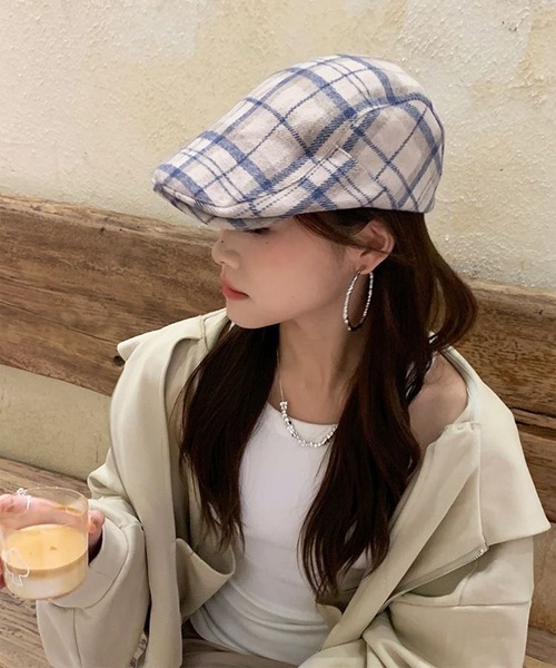BARELY BLUE（ベアリーブルー）の「【 BARELY BLUE / ベアリーブルー 】 チェック柄 ハンチング帽子（ハンチング/ベレー帽・レディース・ベージュ/パープル/ブラック・FREE）」の9枚目の写真