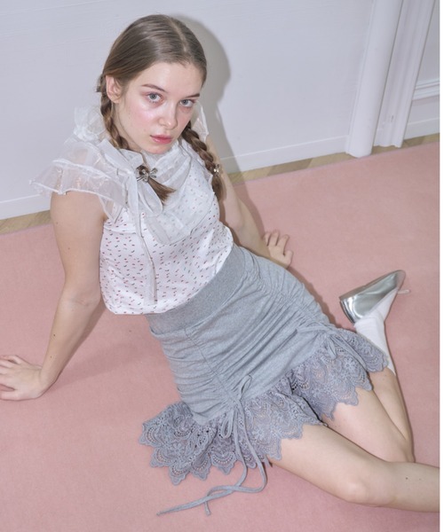 mieya mieya(ミーヤミーヤ)の「【mieya mieya】lace ribbon mini skirt/レースリボンミニスカート(スカート・レディース・ピンク/ブラック/グレー・FREE)」の5枚目の写真