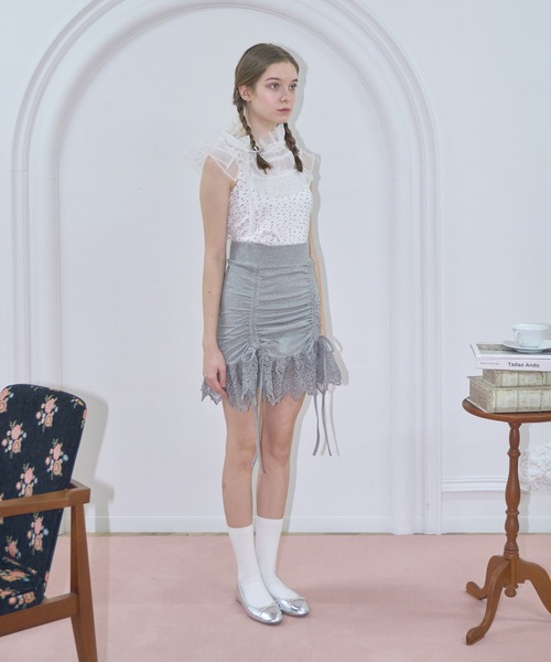 mieya mieya(ミーヤミーヤ)の「【mieya mieya】lace ribbon mini skirt/レースリボンミニスカート(スカート・レディース・ピンク/ブラック/グレー・FREE)」の18枚目の写真