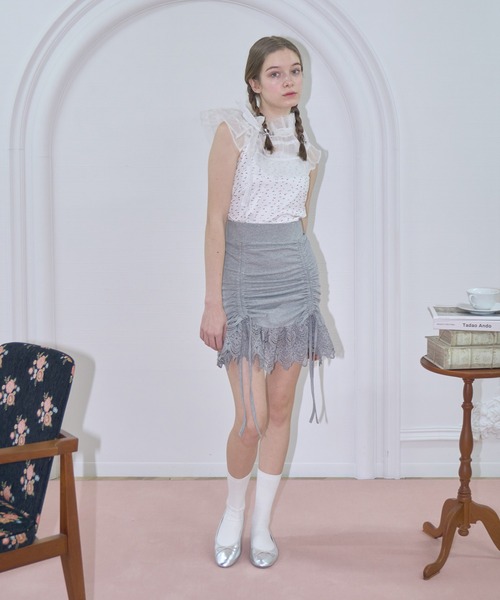 mieya mieya(ミーヤミーヤ)の「【mieya mieya】lace ribbon mini skirt/レースリボンミニスカート(スカート・レディース・ピンク/ブラック/グレー・FREE)」の11枚目の写真