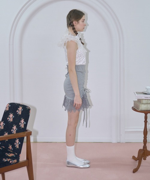 mieya mieya(ミーヤミーヤ)の「【mieya mieya】lace ribbon mini skirt/レースリボンミニスカート(スカート・レディース・ピンク/ブラック/グレー・FREE)」の15枚目の写真