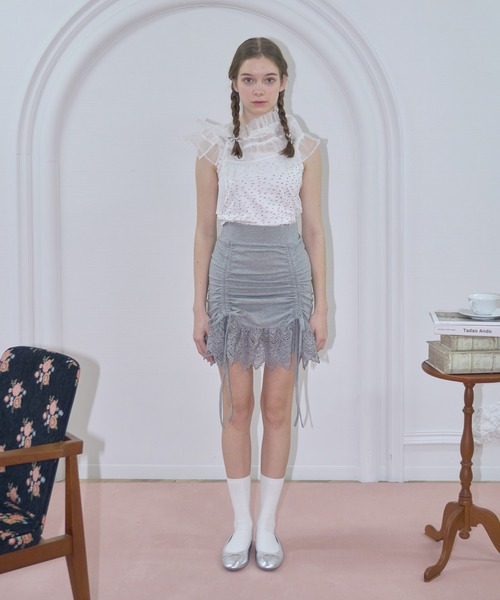mieya mieya(ミーヤミーヤ)の「【mieya mieya】lace ribbon mini skirt/レースリボンミニスカート(スカート・レディース・ピンク/ブラック/グレー・FREE)」の21枚目の写真