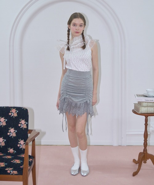 mieya mieya(ミーヤミーヤ)の「【mieya mieya】lace ribbon mini skirt/レースリボンミニスカート(スカート・レディース・ピンク/ブラック/グレー・FREE)」の16枚目の写真
