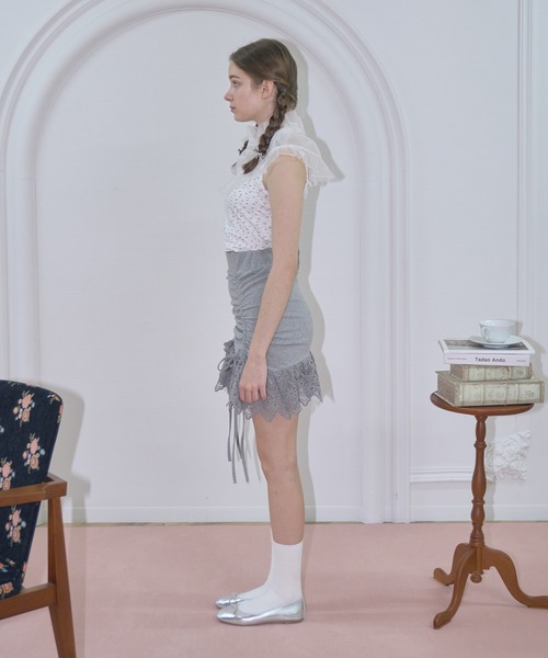 mieya mieya(ミーヤミーヤ)の「【mieya mieya】lace ribbon mini skirt/レースリボンミニスカート(スカート・レディース・ピンク/ブラック/グレー・FREE)」の17枚目の写真