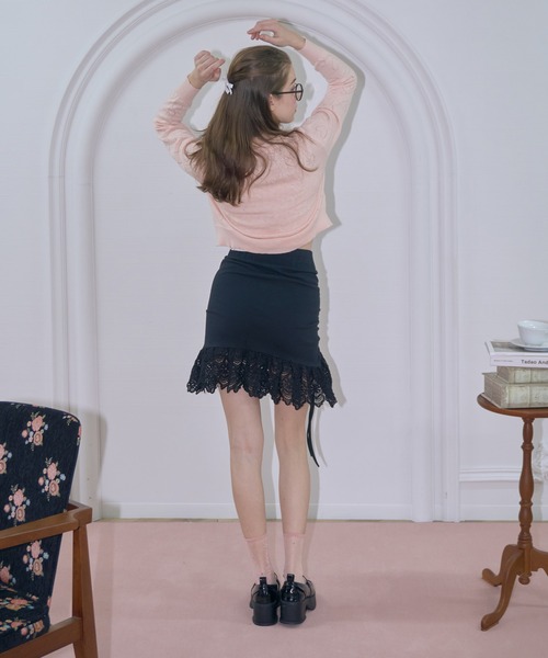 mieya mieya(ミーヤミーヤ)の「【mieya mieya】lace ribbon mini skirt/レースリボンミニスカート(スカート・レディース・ピンク/ブラック/グレー・FREE)」の14枚目の写真