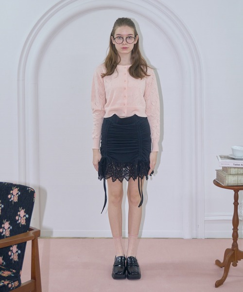 mieya mieya(ミーヤミーヤ)の「【mieya mieya】lace ribbon mini skirt/レースリボンミニスカート(スカート・レディース・ピンク/ブラック/グレー・FREE)」の10枚目の写真