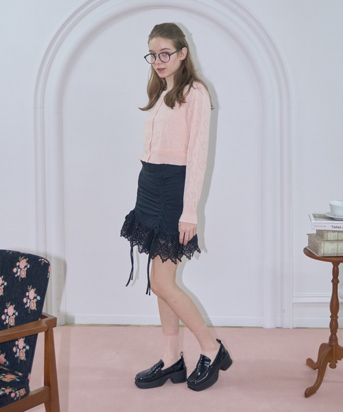 mieya mieya(ミーヤミーヤ)の「【mieya mieya】lace ribbon mini skirt/レースリボンミニスカート(スカート・レディース・ピンク/ブラック/グレー・FREE)」の9枚目の写真