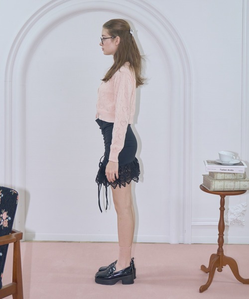 mieya mieya(ミーヤミーヤ)の「【mieya mieya】lace ribbon mini skirt/レースリボンミニスカート(スカート・レディース・ピンク/ブラック/グレー・FREE)」の8枚目の写真
