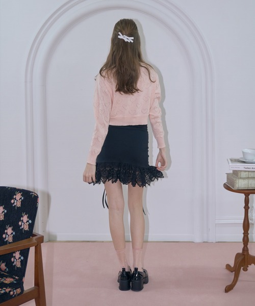 mieya mieya(ミーヤミーヤ)の「【mieya mieya】lace ribbon mini skirt/レースリボンミニスカート(スカート・レディース・ピンク/ブラック/グレー・FREE)」の7枚目の写真