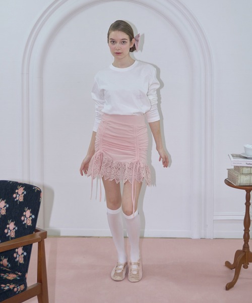 mieya mieya(ミーヤミーヤ)の「【mieya mieya】lace ribbon mini skirt/レースリボンミニスカート(スカート・レディース・ピンク/ブラック/グレー・FREE)」の20枚目の写真