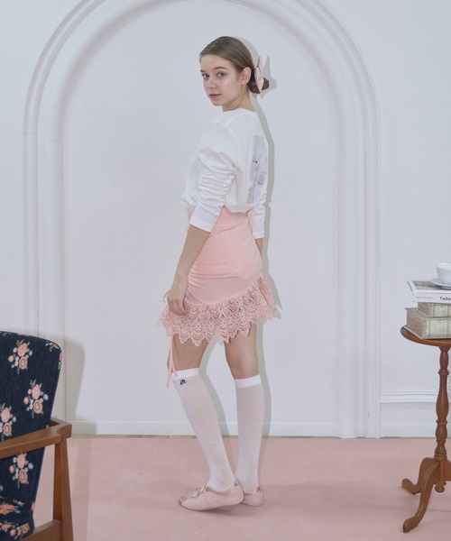 mieya mieya(ミーヤミーヤ)の「【mieya mieya】lace ribbon mini skirt/レースリボンミニスカート(スカート・レディース・ピンク/ブラック/グレー・FREE)」の19枚目の写真