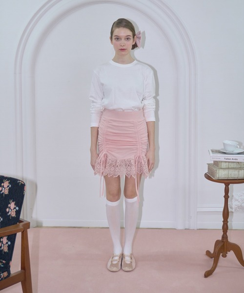 mieya mieya(ミーヤミーヤ)の「【mieya mieya】lace ribbon mini skirt/レースリボンミニスカート(スカート・レディース・ピンク/ブラック/グレー・FREE)」の22枚目の写真