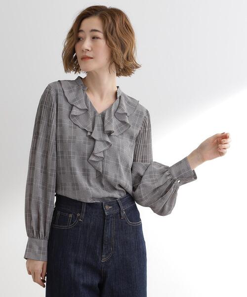 grove(グローブ)の「袖プリーツフロントフリルブラウス(シャツ/ブラウス・レディース・ブラック/オフホワイト/ブラック系1・02/03/05/04/01)」の1枚目の写真
