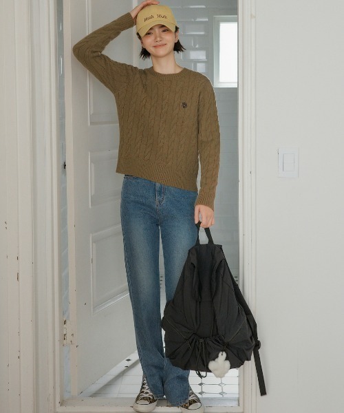 muahmuah(ムーアムーア)の「A'GEM/9 × .kom 『muah muah/ムーアムーア』 TWIST ROUND LOGO KNIT/ツイストラウンド ロゴニット(ニット/セーター・レディース・アイボリー/ブラウン/ネイビー・FREE)」の15枚目の写真