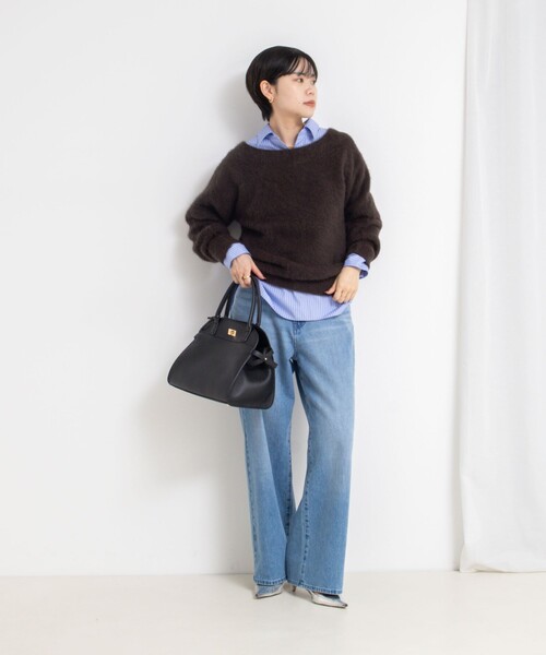 NOLLEY’S Sophi(ノーリーズソフィ)の「ヘアリー2WAYプルオーバーニット(ニット/セーター・レディース・ダークブラウン/ダークネイビー/ベージュ/イエロー・38)」の7枚目の写真