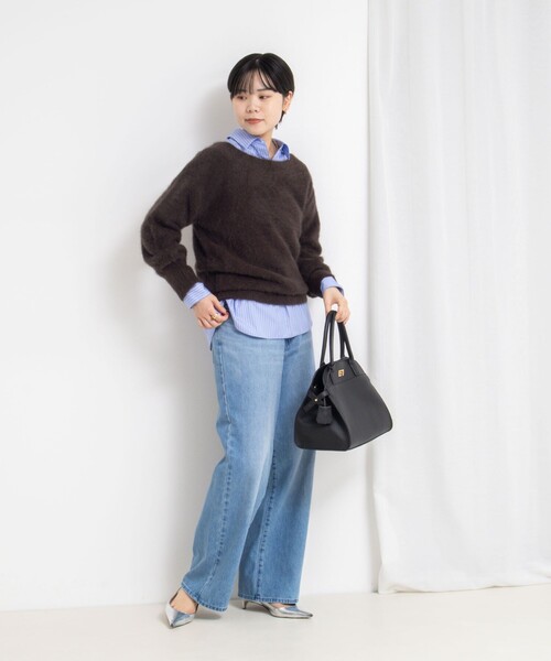 NOLLEY’S Sophi(ノーリーズソフィ)の「ヘアリー2WAYプルオーバーニット(ニット/セーター・レディース・ダークブラウン/ダークネイビー/ベージュ/イエロー・38)」の9枚目の写真