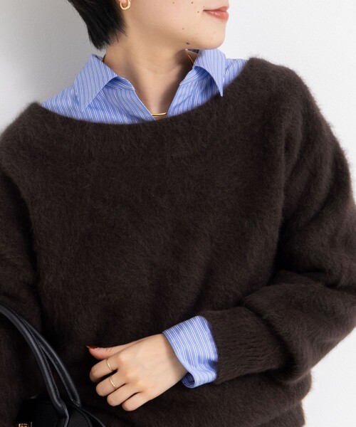 NOLLEY’S Sophi(ノーリーズソフィ)の「ヘアリー2WAYプルオーバーニット(ニット/セーター・レディース・ダークブラウン/ダークネイビー/ベージュ/イエロー・38)」の10枚目の写真