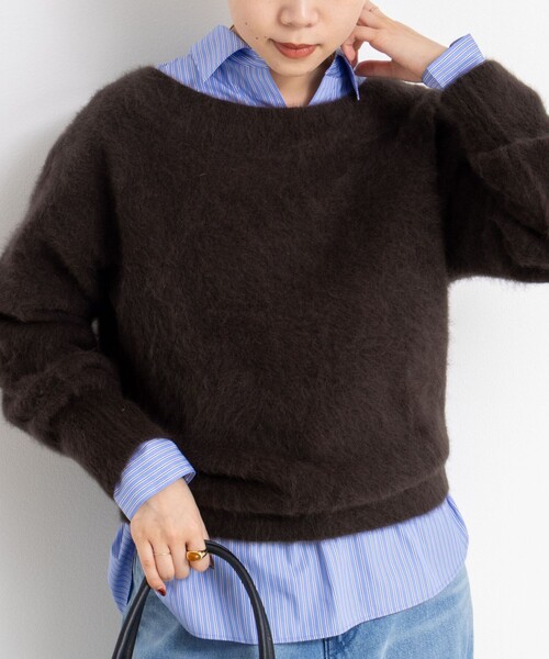 NOLLEY’S Sophi(ノーリーズソフィ)の「ヘアリー2WAYプルオーバーニット(ニット/セーター・レディース・ダークブラウン/ダークネイビー/ベージュ/イエロー・38)」の15枚目の写真