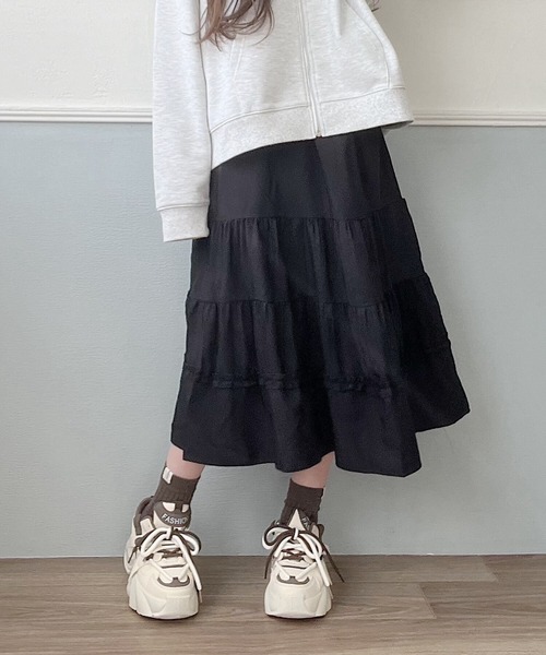 Nana（ナナ）の「ティアードロングスカート（スカート・レディース・ブラック/ホワイト・FREE）」の3枚目の写真