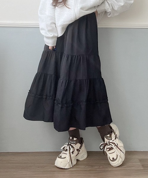Nana（ナナ）の「ティアードロングスカート（スカート・レディース・ブラック/ホワイト・FREE）」の5枚目の写真